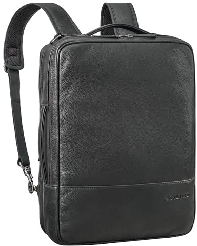 STILORD Dash Praktischer 2 in 1 Rucksack Leder XL Laptoptasche 15-16 Unisex Multifunktionstasche Umwandelbar Echtleder Aktentasche Business Anti Diebstahl Umhängetasche Farbe:Obsidian schwarz