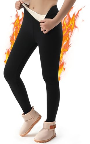Aiseyi Termoleggings för flickor, tjocka, termiska leggings i bomull, fodrade leggings, barn, vinter, varma leggings, vinterbyxor, svart, 110