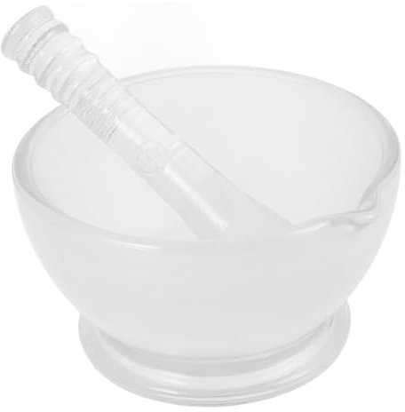 HOMOCONO Juego de Mortero de Vidrio con Mano para Uso en Cocina y Ciencia, 75ml, con Base Antideslizante y Puntas Resistentes para Mezclar Ingredientes