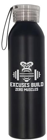 Excuses Build Zero Muscles, Trinkflasche mit Gravur, Edelstahl, langlebig
