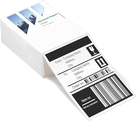 Etiquetas Térmicas de Envío Impermeable 4 x 6Etiqueta de Envío Etiqueta de Dirección Autoadhesiva para la Oficina,El Transporte,Impresora, Envío de Correos,Ups 500 Unidades