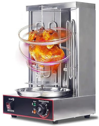 vanenferse Gril De Four en Acier Inoxydable De Rôtissoire Gyroscopique Verticale Électrique/gaz avec Bac, Équipement De Gril De Machine À Kebab sans Fumée pour Cuisine De Restaurant Commercial