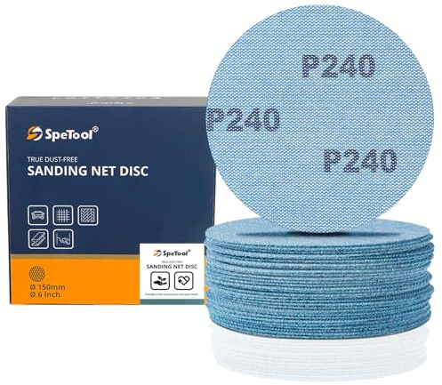 SpeTool 6 Inch Net Sanding Disc, 30 Pieces Anti-Blocking 240 Grit Ceramic Aluminum Oxide Sandpaper, Dustless Hook and Loop Mesh Sandpaper for Wood, Drywall, Metal, Epoxy Resin