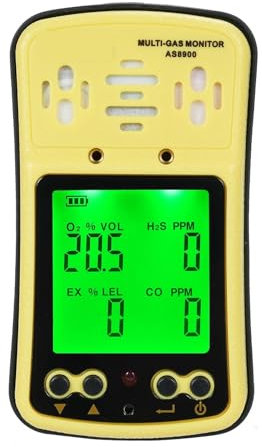 Gas Detector, 4 in 1 Combustible Gas Detector Analyzer Multi-Gas Monitor Gas Detector O₂ CO H₂S Analyzer Explosion-Proof