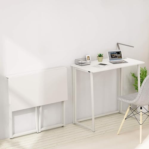 Moziel Escritorio Plegable, Compacto sin ensamblaje, Mesa Escritorio Ordenador Manualidades, Mesa Estudio Plegable para Oficina, Casa, 80 x 45 x 74 cm, Color Blanco