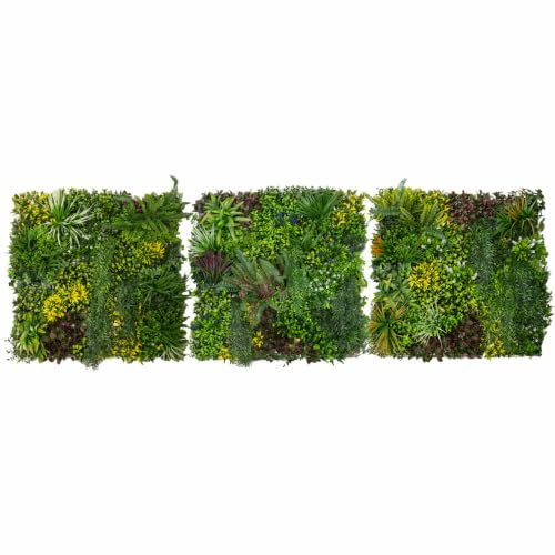 Wandpaneel mit künstlichen Pflanzen x 3, Cassia-Stil, 100 x 100 cm, Fliesen für drinnen und draußen, wetter- und UV-beständig, Graszaun, künstliche Hecke, Hintergrund, Garten, Heimdekoration