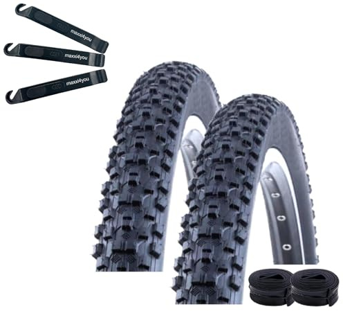 2 x Kenda K-1027 MTB Fahrradreifen Schwarz 52-584 (27,5 x 2,10) + 2 x passende Schläuche SV inkl. maxxi4you Reifenheber