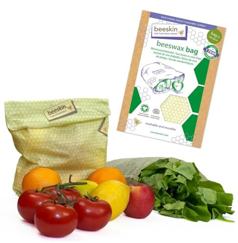 beeskin Bienenwachstuchbeutel – Mix aus Bienenwachstuch und Brotbeutel zur Aufbewahrung von Lebensmitteln – Größe: S, 18x28 cm (Standard)