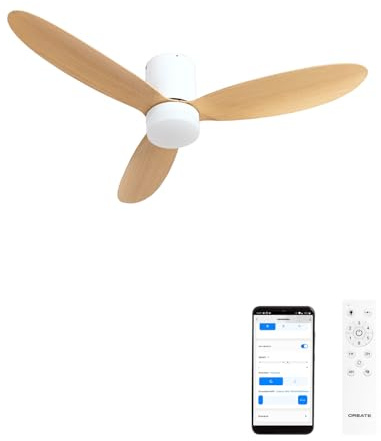 CREATE / WIND LITE/Ventilatore da soffitto con luce legno chiaro con WiFi e telecomando / 40W, Silenzioso, Ø132 cm, 6 velocità, programmabile, funzione estate-inverno, luce LED 3 temperature