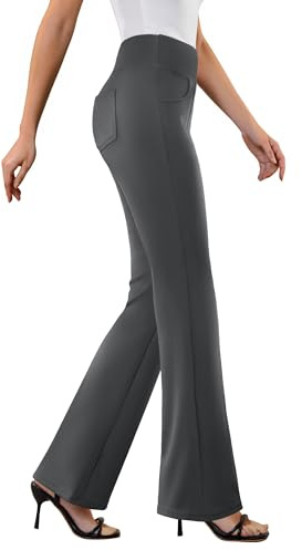 DLOODA Womens Dress Pants Stretchy Work Pants Business Casual Office Trousers Pull On Flare Slacks with 4 Pockets Dark Grey
