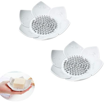 Porte Savon en Silicone,2 Pièces Antidérapant Porte-Savons avec Drain,Portes-Savon en Forme de Lotus Silicone pour Douche, Salle de Bain et Cuisine,Auto-Drainant (Blanc)