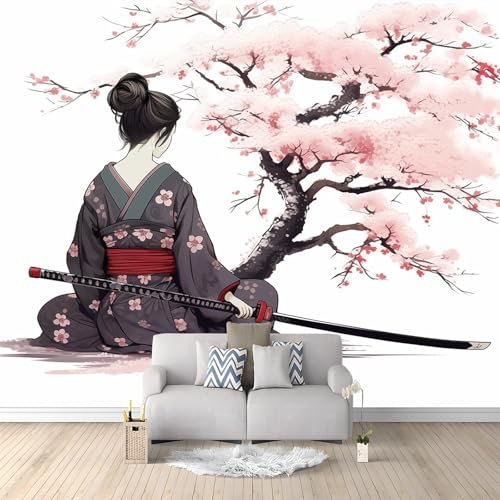 Carta da parati fotografica in TNT 250 x 175 cm Modello di decorazione da parete Geisha Giapponese Fiore Di Ciliegio Adesivi murali poster 3D giganti