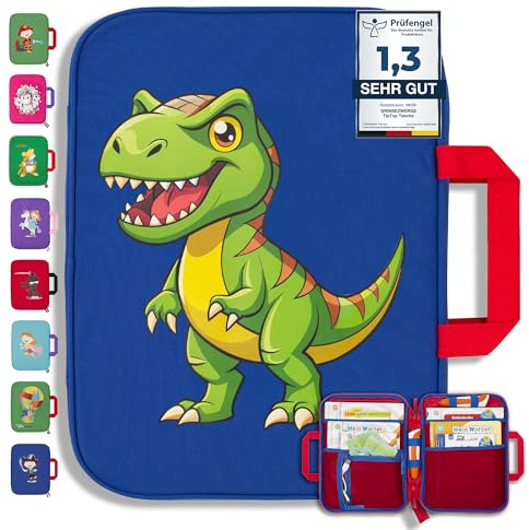 GRINSEZWERGE Tasche für TipToi im T-Rex Design I Aufbewahrung für TipToi Stift, Bücher & Zubehör I Kinder Tablet Tasche I Tragetasche für Edurino Figuren