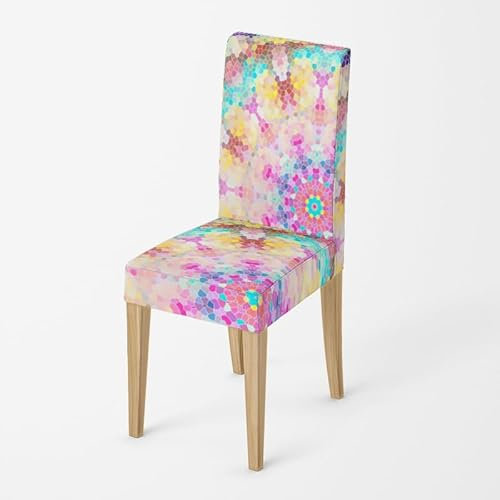 Stuhlhussen 6er Set Rosa Gelb Mandala Stuhlhussen Schwingstuhl Universal Sesselhusse Waschbar Sesselbezug Stretch Hussen für Stühle Restaurant Party Küchenstühle Stuhlbezug