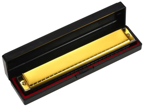 Mundharmonika professionelle Harfe Tonart C 24-Loch-Polyphonie diatonische Mundharmonika mit Koffer für Blues-Folk(Gold)