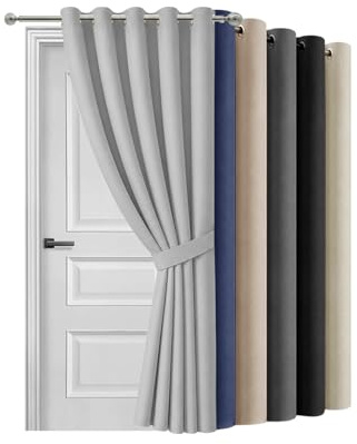 Hafaa Blackout Eyelet Curtains for Bedroom 66 X 84 Inch Light Grey Curtain for Living Room Noise Reducing Black out Curtain & Drapes 1 Panel with Tieback