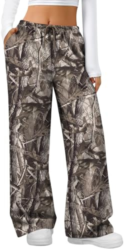 LYHIPSS Camo Sweatpants Women Baggy Wide Leg Lounge Casual Pajama Pants Brown Camo XL