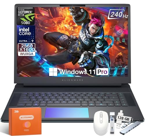 Alienware 16 Area-51 Gaming Laptop 2025 New, 16 WQXGA 240Hz, Intel Ultra 9 275HX, 64 GB DDR5 RAM, 4 TB SSD, RTX 5080 Graphics 16GB GDDR7, Wi-Fi 7, 4K Webcam, Windows 11 Pro, Accessory Kit
