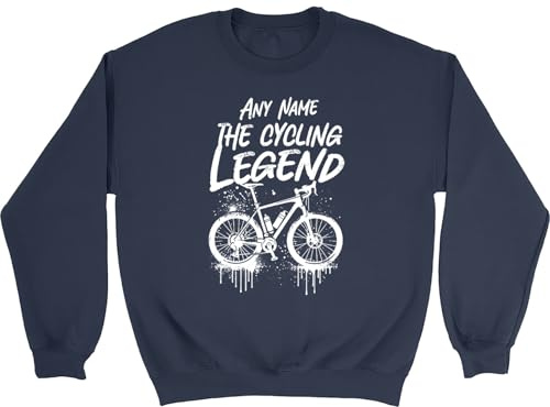 Shopagift Personalised Any Name the Cycling Legend Bicycle Kids Sweatshirt Jumper Boys Girls Navy Blue