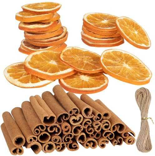 MELLIEX 41 Pezzi Potpourri Natalizio, Decorazione Ghirlande Natalizia Set Corona Avvento con Bastoncini di Cannella, Fette d'Arancia Essiccate e Spago di Iuta