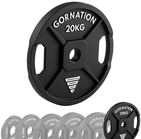 GORNATION Hantelscheiben 50mm aus Gusseisen, Olympische Gewichtsscheiben für Langhantel & Kurzhantel, Weight Plates mit Griffen, Gewichte Set für Krafttraining, Fitness & Calisthenics