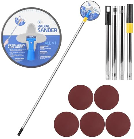 Pole Sander for Drywall, 9In Dry Wall Sander with Extension Pole 360 Degree Rotation Hand Radial Sanders Complete with 5pcs Sanding Sheets (80, 100, 120, 180, 240 Grit) (Blue)