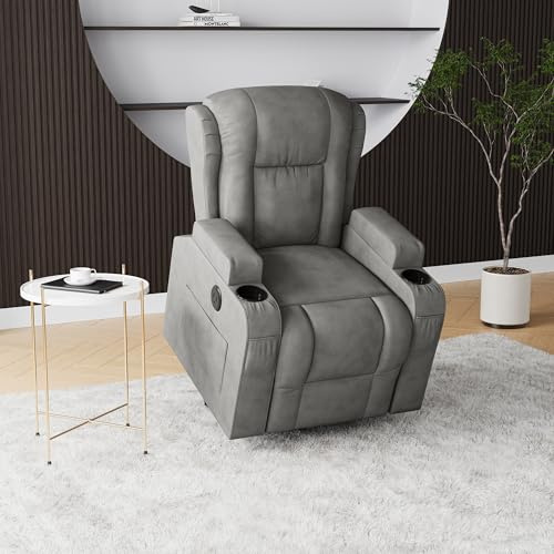 Poltrona relax con funzione massaggio Sedia massaggiante regolabile elettricamente con funzione di riscaldamento Poggiapiedi, tasche laterali portabicchieri, sedia TV per soggiorno (grigio, 102 L x 93