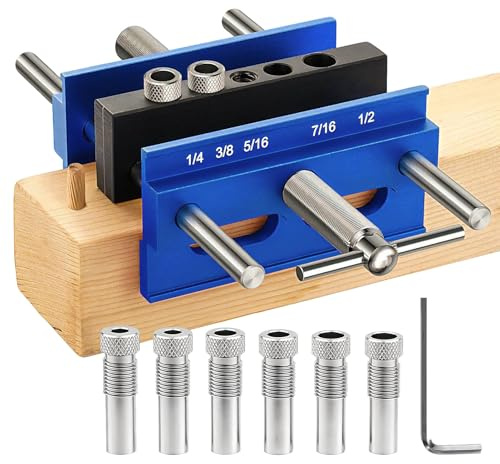 Self Centering Doweling Jig Kit, Drill Jig For Straight Holes Biscuit Joiner Set With 6 Drill Guide Bushings, Adjustable Width Drilling Guide Power Tool Accessory Jigs (XL)