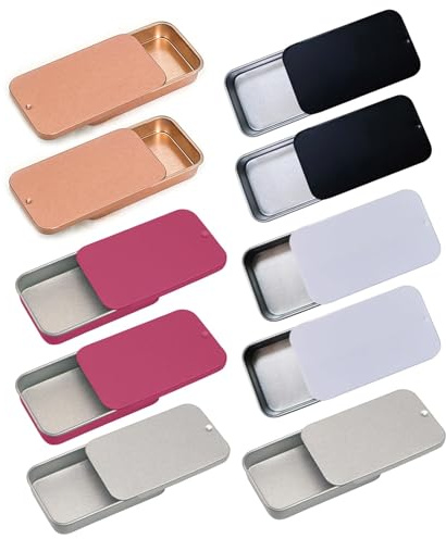 MmotZsb 10 Kleine Metallbox-Behälter, Mini Box, Metalldose Klein, 6 x 3,4 x 1,1 cm, Leere Metallbehälter Mit Schiebedeckel, Für Schmuck, Basteln, Reisen, Medikamente