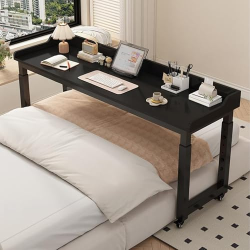Höhenverstellbarer Betttisch Auf Rollen, Krankenhaustisch Betttisch In Queen-Size Mit Robusten Metallbeinen(Black,180cm/70.8in)