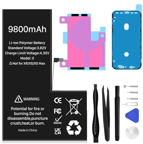 9800mAh Akku für iPhone X, Hohe Kapazität 0 Zyklus Ersatzakku für iPhone X, A1865, A1901, A1902 mit Reparatur-Werkzeugsatz
