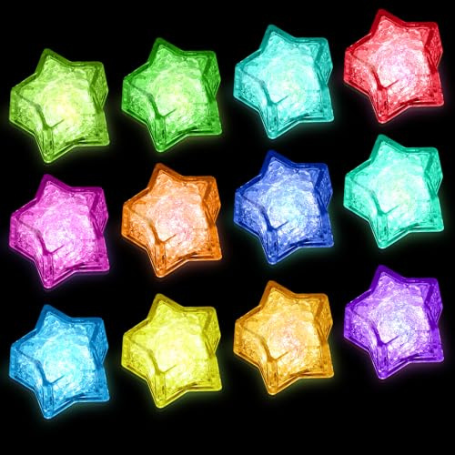 12 Stück Schwimmende LED Sterne Leuchtendes Badespielzeug | Badewannenspielzeug Sensorik Spielzeug mit Wasseraktivem 7 Farben Licht für Baby Badelichter und Badewanne