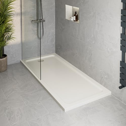 Podium® 1700 x 700 x 45mm White Bathroom Non Slip Tray for Enclosures Cubicles & Wet Room with Chrome Waste, Rectangular