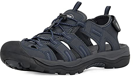 GRITION Sandalias de Senderismo Hombre, Deportivas Verano Trekking Punta Cerradas Playa Exterior, Ajustable Antideslizantes Zapatillas Casuales Caminar Agua Calzados 44EU-Azul