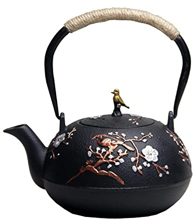Cast Iron Teapot SECHUDO Teapot for Stovetop Safe Coated with Enameled Interior,Japanese Beautiful Tea Kettle with Stainless Steel Infuser for Loose Tea (40.6oz/1200ml)