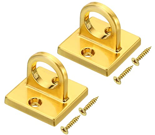 PATIKIL Pad Eye Plate U Hooks, 2 Pack Metal Ceiling Hook Wall Mount Loop with Screws Hardware Ring Hooks for Hanging Ropes in Queue Barrier, Golden