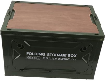 Folding Camping Storage Box,Camping Box with Wooden Lid,Large Capacity Picnic Storage Box,Multi Directional Open Design (OD Grün)