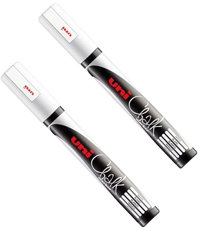 Uni PWE-5M Liquid Chalk Marker Pen - Whiteboard Blackboard Chalkboard - Non Permanent - White (2)