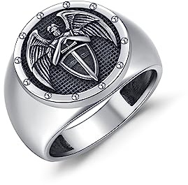 Anillo de San Miguel para hombres, 925 Plata de Ley, Arcángel San Miguel, Protégenos, Amuleto, Anillo de Sello, Anillo de Protección, Joyería Cristiana, Regalos, Talla 9/10, 10, Plata de ley, Sin