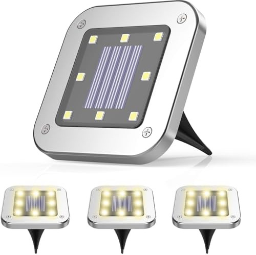 YOU GLOW GIRL Lot de 4 lampes solaires enterrées, 8 LED en forme de disque solaire pour extérieur, étanche, éclairage de jardin pour pelouse, cour, piscine, terrasse