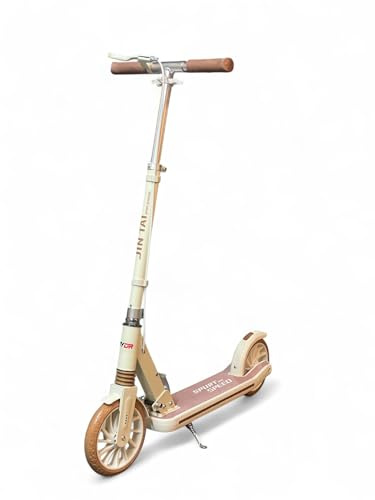 RYDR Adult Kick Scooter with Disc Handbrake, Foldable Adjustable Urban Scooter, 200mm Wheels, Dual Suspension (Beige)
