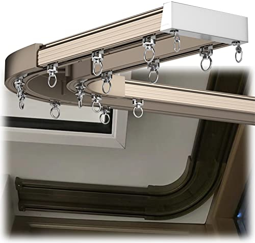 Doppio binario per tende a forma di L, con angolo di rotazione di 90 gradi, resistente asta per tende color champagne, 2,3 m