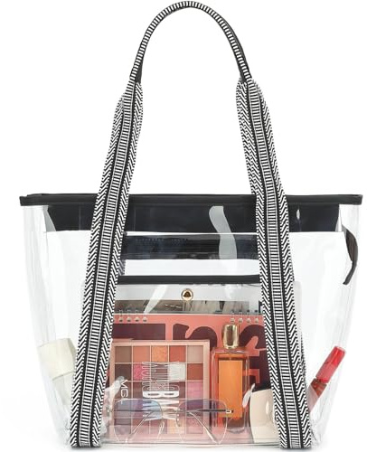 Fammart Clear Bags 12x6x12 Stadium Approved, Jelly Tote Bag for Women | Zipper closure, Adjustable Strap Crossbody Shoulder Transparent Bag for Stadium Events Beach Concerts Work