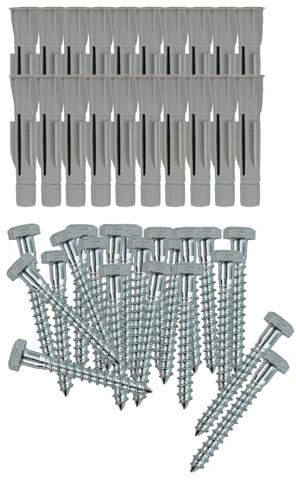 CABLEPELADO - Pack de 20 Tirafondos Cabeza Hexagonal DIN 571 8X80 + 20 Tacos de Univfix 10X50 | Tornillos para Madera y Paredes | Alta Resistencia (20 Tacos + 20 Tornillos)