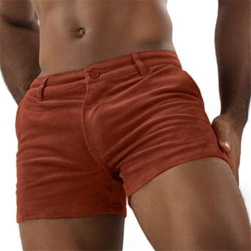 Men's Corduroy Shorts 5 inches Inseam Casual Summer Beach Loose Fit Retro Shorts (Medium,Red)