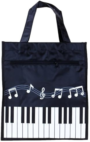 ANDRESLAD Borsa a Tracolla Non Tessuto Stampa Note Musicali, Grande (31x28x12 Cm), Riutilizzabile e Riciclabile, Cerniera Laterale, Leggera e Lavabile per Spesa, Viaggi e Picnic