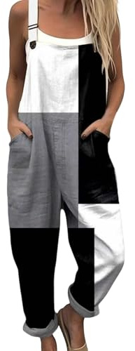 Generico Salopette Donna Estiva Lunga Elegante Tuta Jumpsuit Intera Curvy Casual Moda Stampa Jumpsuits Comoda Larga Pantaloni Da Lavoro Con Tasca Leggera Baggy Salopette da Casa, Playsuit Mare