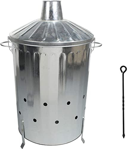 Large 90 Litre Incinerator Burning Fire Bin Rubbish Paper Leaves Burner with Poker