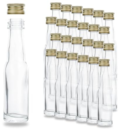 Flaschenbauer - 24x kleine Glasflaschen 20ml mit Schraubverschluss Gold 18mm - Glasflasche zum Selbstbefüllen - Saftflaschen, Sirupflasche, Schnapsflasche, Ölflaschen, Likörflasche - Made in Germany