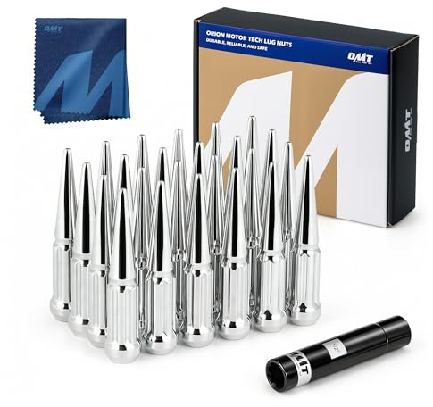 Orion Motor Tech 14x1.5 Lug Nuts Chrome 24 Piece, M14x1.5 Spike Lug Nuts Wheel Accessories Compatible with Chevy Ram Ford and GMC